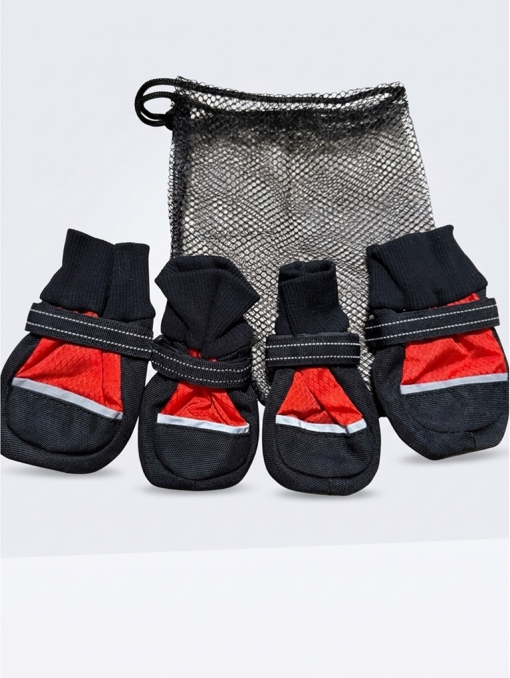 Heart to Tail Red and Black Dog Boots with Mesh Carry Bag, Small Size